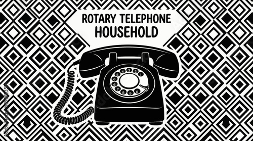 Vintage Rotary Telephone Household Object Retro Black White Background Vector Illustration