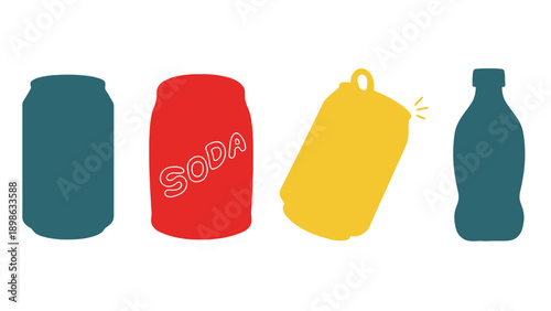 A colorful illustration of various beverage containers on a white background