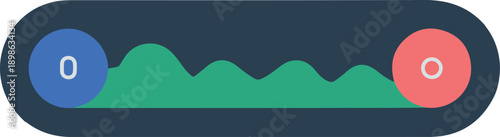 Binary toggle switch with blue zero and red one on a green wavy background in dark rounded frame des