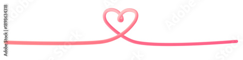Minimalist pink 3D continuous line heart on white background, modern romantic concept of love and connection, isolated vector illustration. Romantic minimal border for wedding, Valentine s Day
