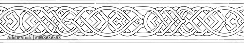 Intricate Celtic Knotwork Horizontal Border Pattern Design in Black and White Line Art