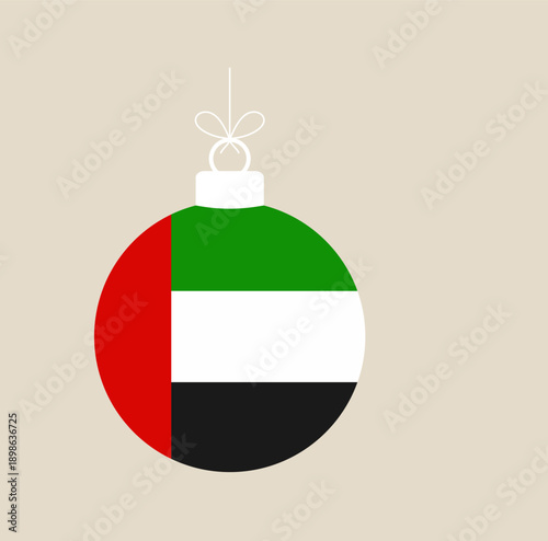 United Arab Emirates flag Christmas ornament hanging as a festive decoration for UAE National Day or holiday celebrations.