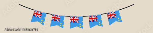 Tuvalu flag bunting banner hanging on a string for a national holiday or celebration event, a festive vector illustration.