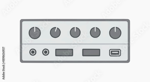 Sleek vector illustration of an electronic audio control device, showcasing multiple adjustable knobs and connectivity ports, ideal for music production and sound engineering