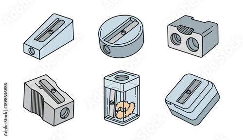 Collection of pencil sharpeners in isometric style