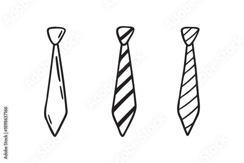 Necktie Hand drawn doodle tie element, art, icon, symbol. Isolated black and white necktie clipart element