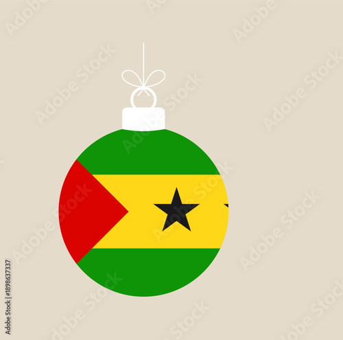 São Tomé and Príncipe flag on a hanging Christmas ball ornament for a festive patriotic holiday celebration.