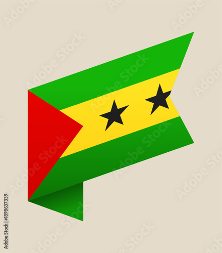 Sao Tome and Principe flag designed as a modern vector ribbon banner, a patriotic national symbol on an isolated background.