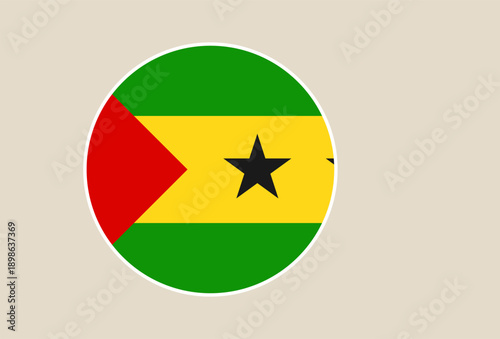 São Tomé and Príncipe flag designed as a modern circle icon with a white border, a patriotic national symbol.