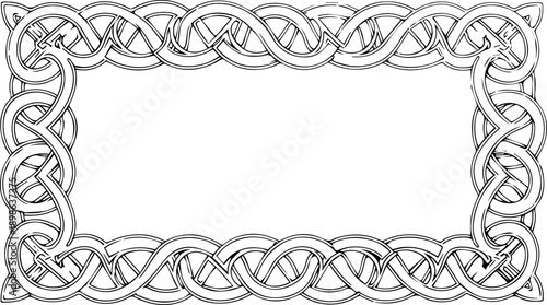 Intricate Celtic Knot Decorative Border Frame Illustration with Blue and Green Gradient Lines