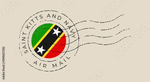 Saint Kitts and Nevis flag postmark stamped on a vintage paper background for international air mail correspondence.