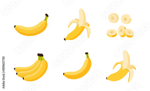 Ripe bananas illustrated in different stages of preparation