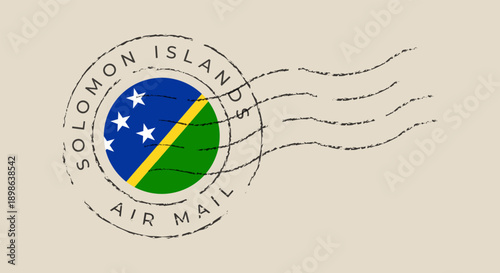 Solomon Islands circular postmark featuring the national flag as a distressed air mail stamp for vintage travel concepts.
