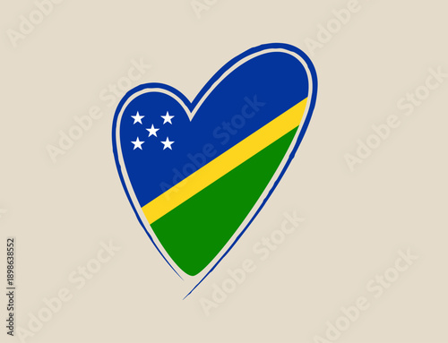 Solomon Islands Flag in a hand-drawn heart shape representing national love and patriotic country pride vector illustration.