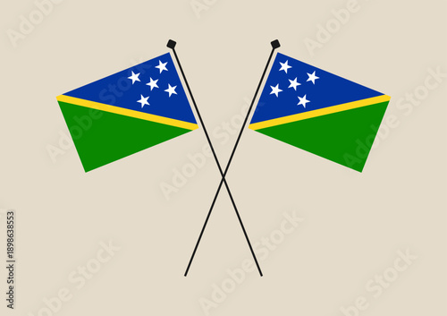 Two Solomon Islands national flags crossed on flagpoles, a symbolic vector icon for diplomacy and patriotism.
