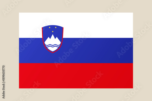 Slovenian national flag with official coat of arms, a glossy vector illustration representing a patriotic European country symbol.