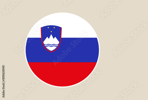 Slovenian flag vector with national coat of arms as a round icon for web design and patriotic concepts.