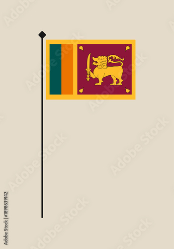 Official flag of Sri Lanka vector illustration on a flagpole, isolated for patriotic symbolism and national pride.