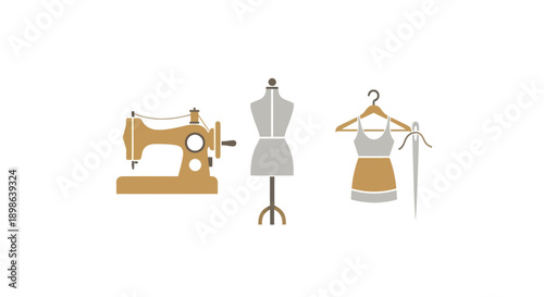 Sewing Machine, Mannequin, Dress Form, Needle, Hanger Icons
