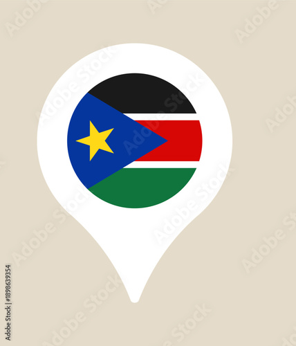 Free Download South Sudan flag in a map location pin icon representing national identity for travel, geography, or GPS navigation. - GFXLoad