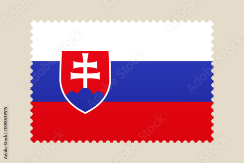Free Download Slovakia national flag with emblem designed as a postage stamp vector icon for mail and travel concepts. - GFXLoad