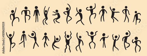 people figures african tribe hand drawn dancing people silhouette. primitive naive style of art. set of doodle people move.