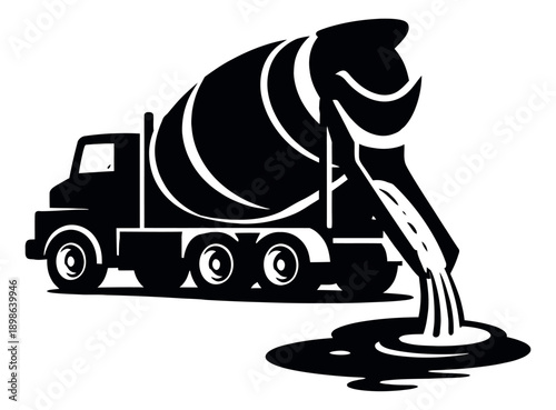 Graphic illustration of a concrete mixer truck depicting concrete pouring for construction