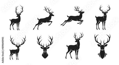 Collection of Deer Silhouettes in Various Poses.
