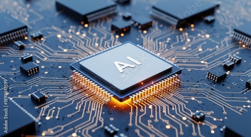 AI Microchip on Circuit Board - Artificial Intelligence Technology Concept