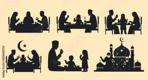 Islamic Family Silhouette Celebrating Ramadan Together.