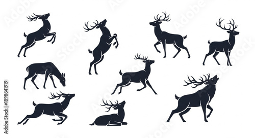 Collection of Deer Silhouettes in Various Poses.