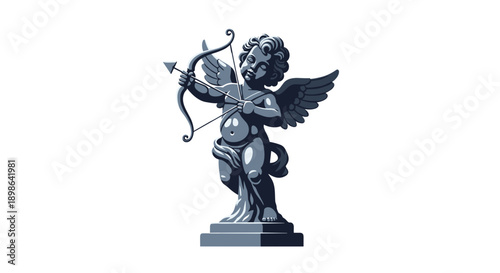 Cherubic statue holding a bow and arrow in classical style  