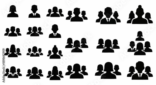 Collection of diverse human silhouette icons representing people and groups.