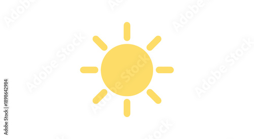 Simple cartoon sun icon with bright yellow rays on white background