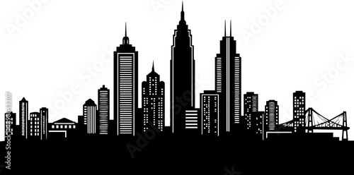 Striking cityscape silhouette showcases modern urban architecture and skyline design, perfect for city branding, real estate, or travel promotions originally vector