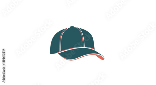 Teal baseball cap with white stitching and orange trim isolated