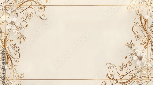 Classic floral wedding card background with gold decorative frame