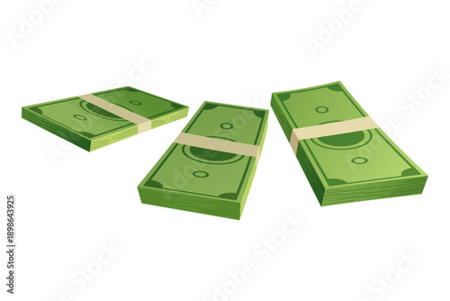 Cartoon money. Paper cash, bills. Keeping money in bank. Green banknotes wealth, accumulation and inheritance. Flat vector money illustration. Objects isolated on white background