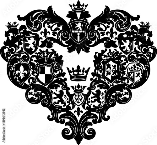 Elegant heraldic crest with intricate flourishes, perfect for branding, historical designs, or adding a touch of vintage class, scalable vector graphic