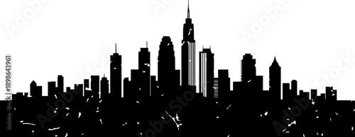 Dramatic city skyline silhouette offers a modern urban vibe ideal for creative projects and branding, showcasing architecture and ambition in a sleek design