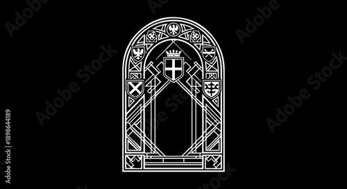 Elegant Art Deco crest emblem with intricate geometric patterns and heraldic symbols offers sophisticated, timeless design for branding and luxury projects.