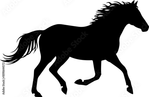 Majestic black horse silhouette gallops powerfully, conveying freedom, strength, and wild spirit in dynamic motion