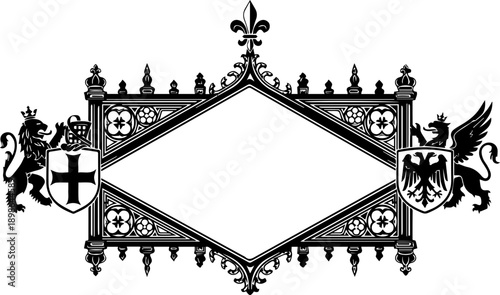 Elegant heraldic crest featuring lions griffins and shields perfect for luxury branding and historical designs