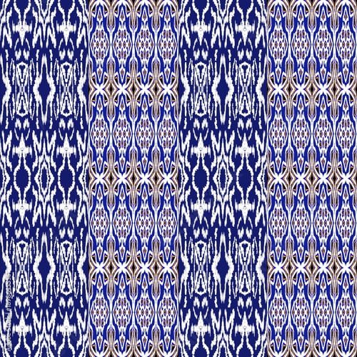 Blue and White Ikat Tribal Seamless Pattern
