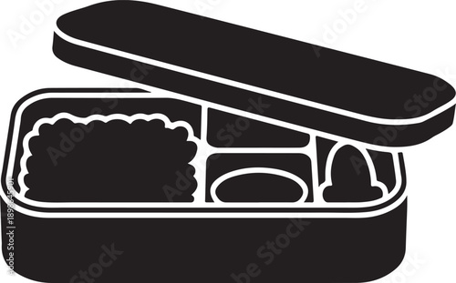 Bento lunch box with food compartments icon