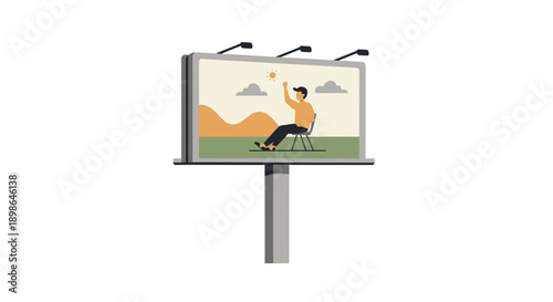 Man on Billboard Advertising Outdoor Scene