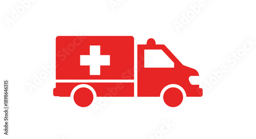 Red Ambulance Icon with Medical Cross - Emergency Transport