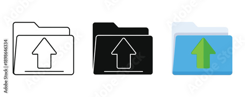 Collection of digital folder icons featuring an upward arrow indicating data upload or file transfer process
