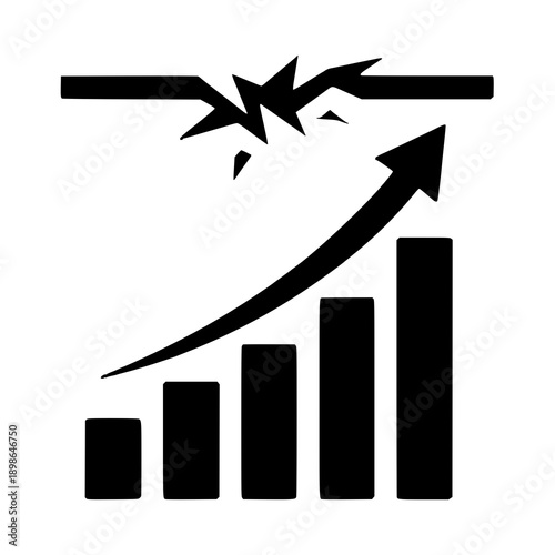 Growth and upward momentum symbolized by a rising bar chart with a breaking barrier.