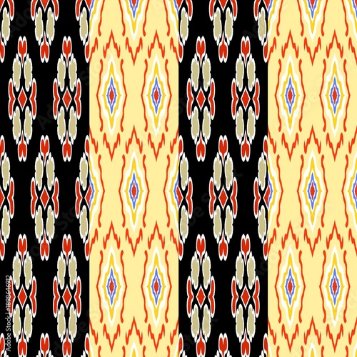 Cream Red and Black Tribal Geometric Textile Pattern.